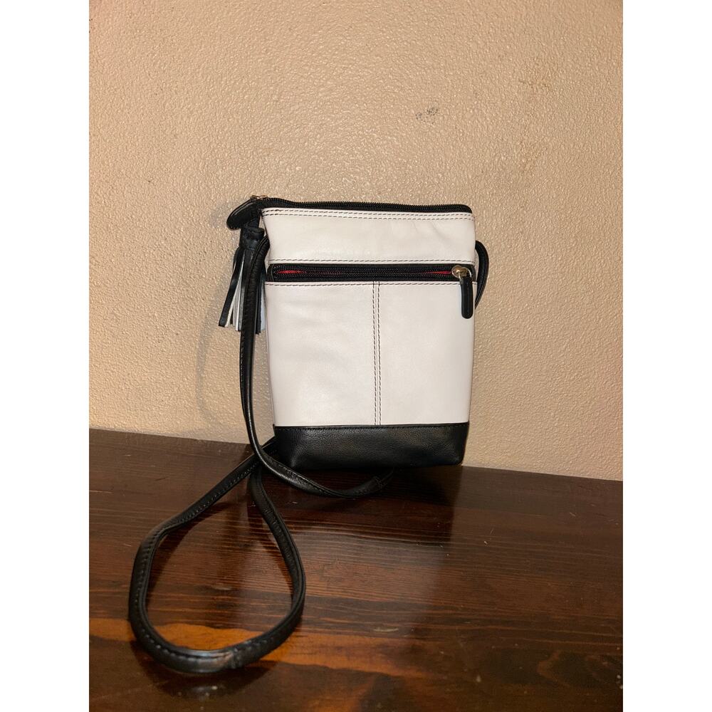 lli New York Travel Preppy Black White Tassel Leather Crossbody